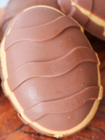 Vegan chocolate and peanut butter egg candy.