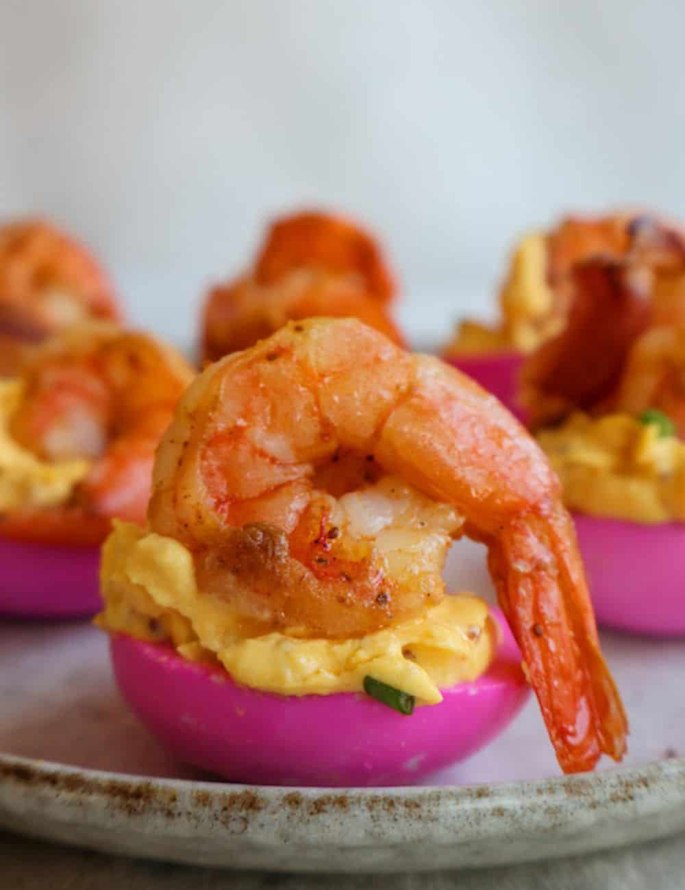 Bacon and Shrimp dairy free deviled eggs Golden Grace Kitchen