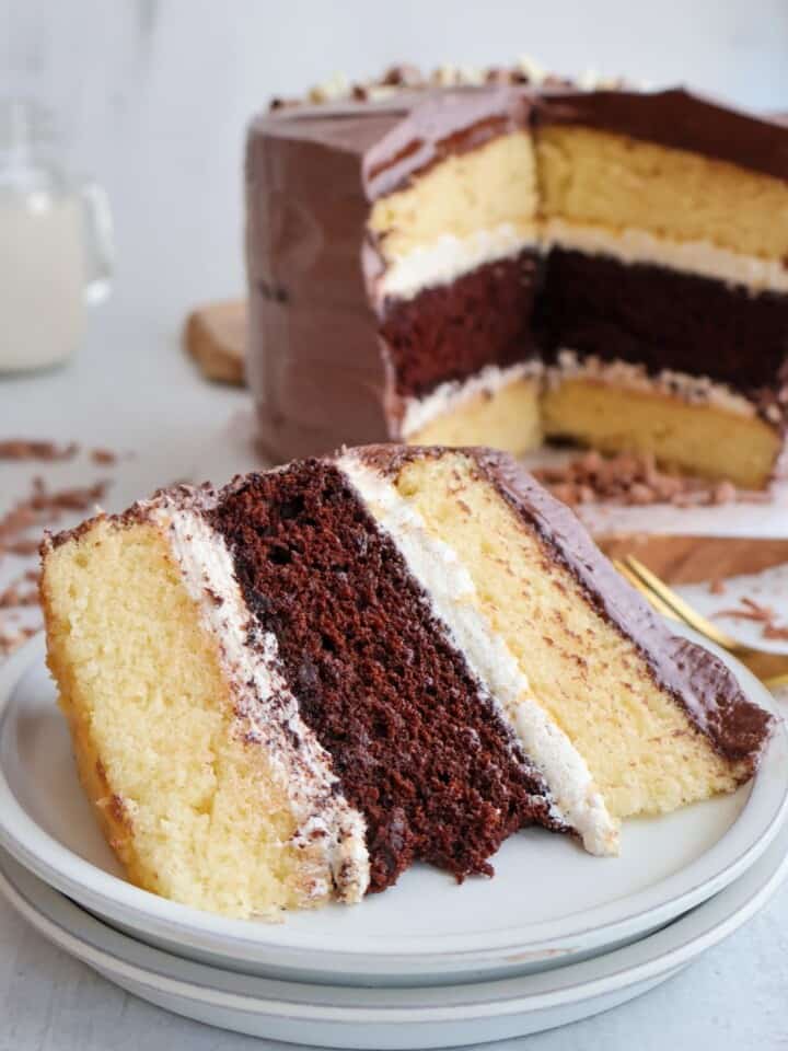 Chocolate cake layer slice