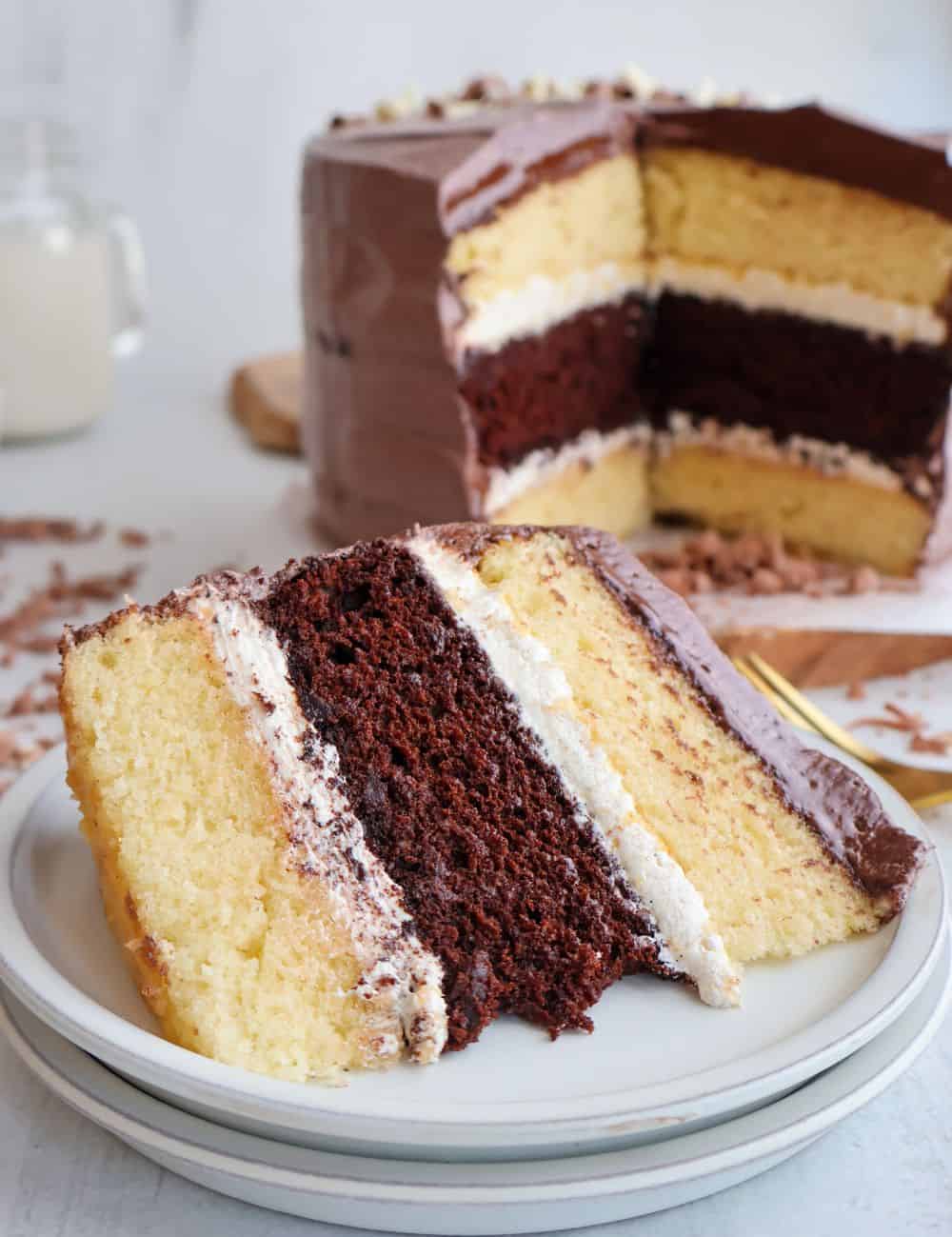 Chocolate cake layer slice