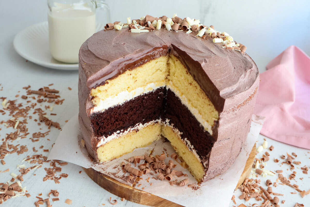 An inside look at a Gluten Free Dairy Free chocolate cake.