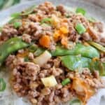 Teriyaki stir fry in a white plate