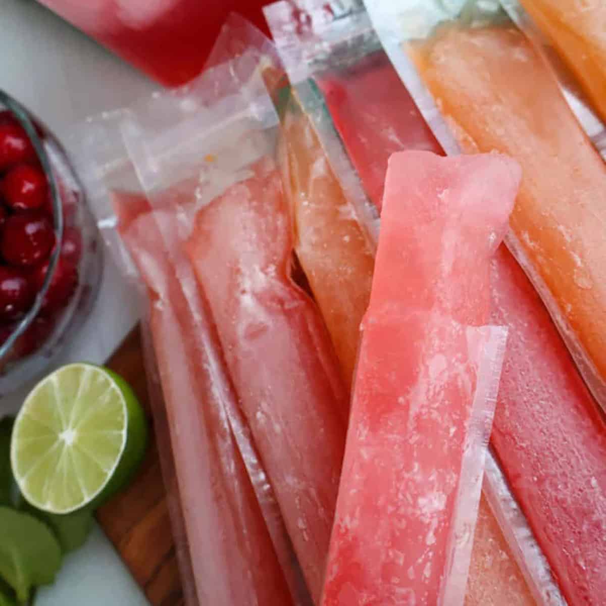 Eight cranberry mango margarita ice pops.
