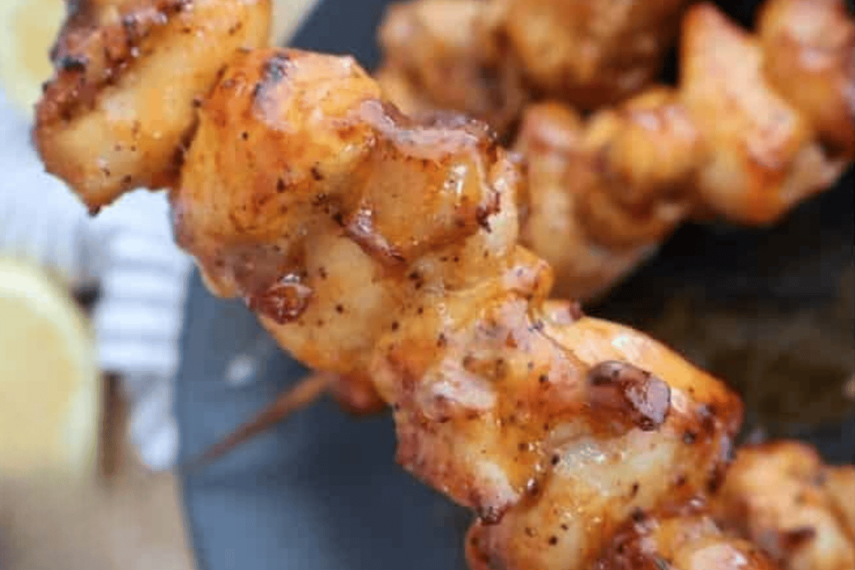 glazed air fryer chicken skewers.
