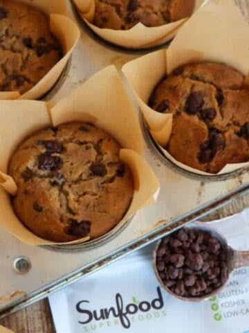 Banana Bread muffins with a side of chocolate chips.