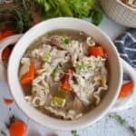 Chicken soup with celery on the side.