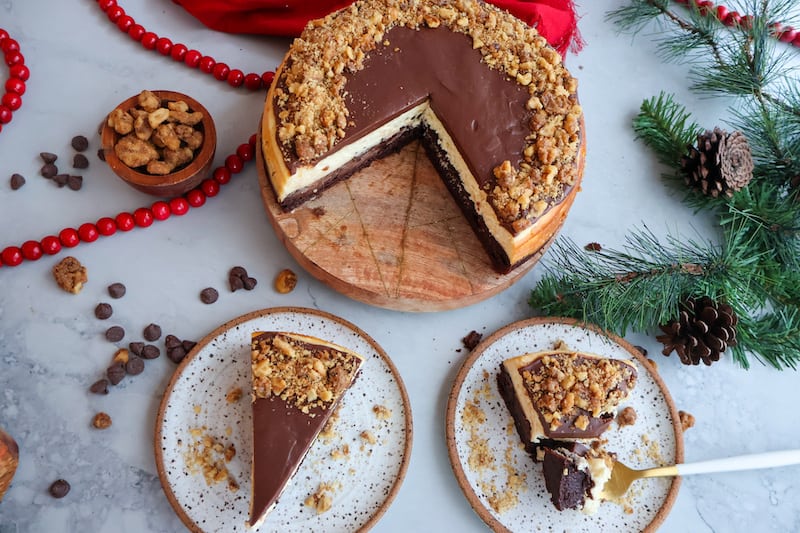 top view of a christmas cheesecake