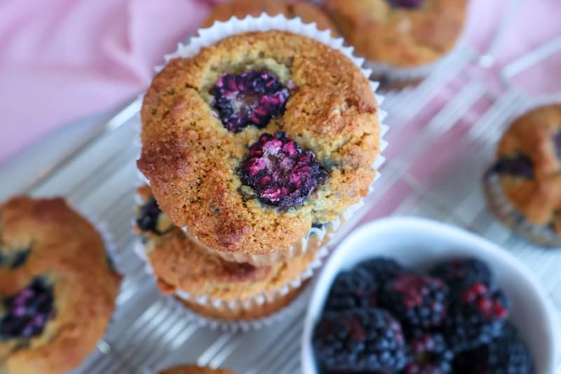 Gluten-Free BlackBerry Muffins one top of each other