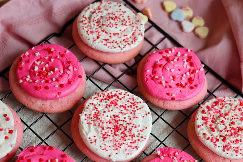 valentine's cookies pink and white