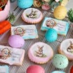 Easter Sugar Cookies on a wire cooling rack.