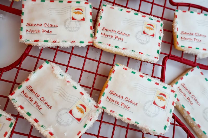 christmas envelope cookies in a rack