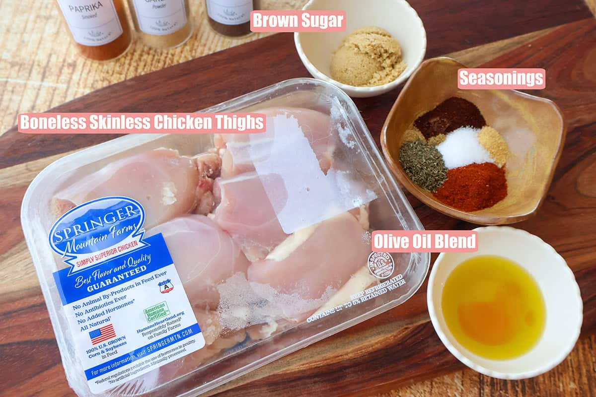 Individual air fryer chicken ingredients in bowls.