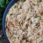 Skillet full of sriracha pasta
