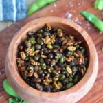 Bowlful of crispy edamame.