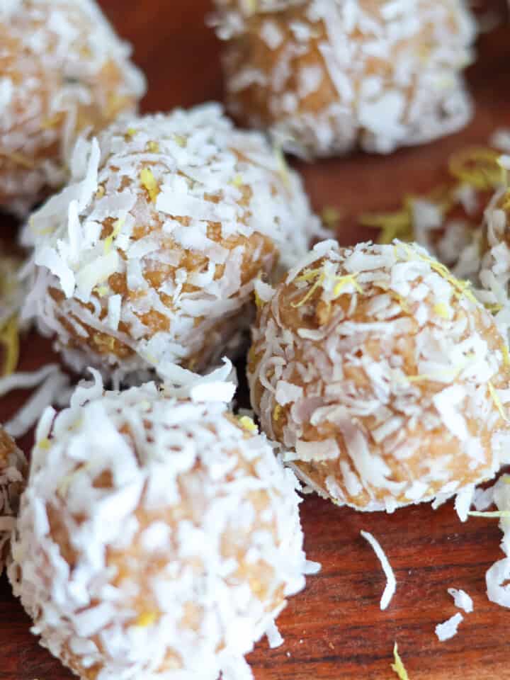Closeup shot of lemon energy balls.