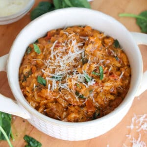 A bowlful of Marry Me chicken orzo.
