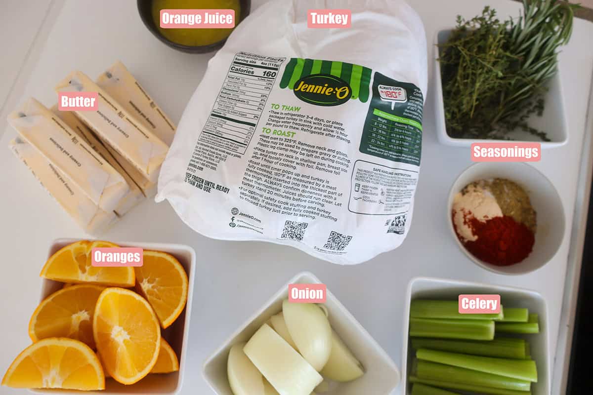 Individual rosemary turkey ingredients in bowls. 
