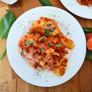 Lazy Lasagna on a white plate.