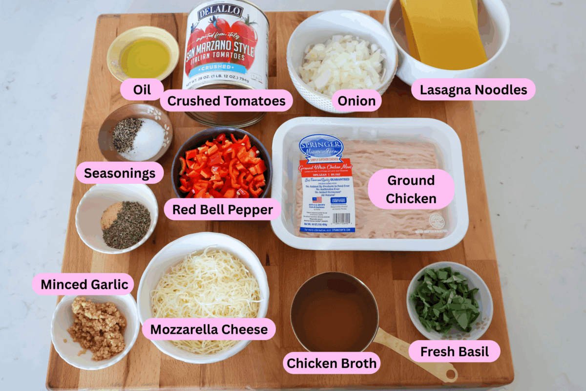 Ingredients for lazy lasagna labeled.