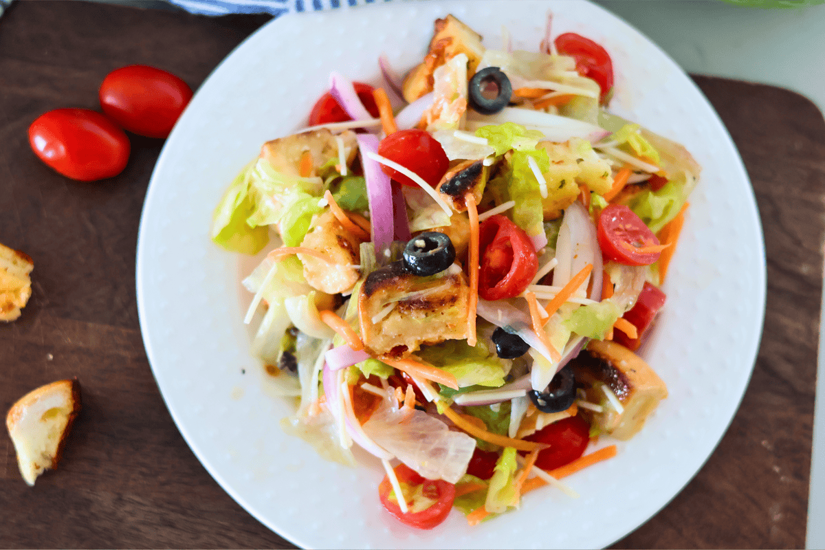 A finished plate of Copycat Olive Garden Salad.