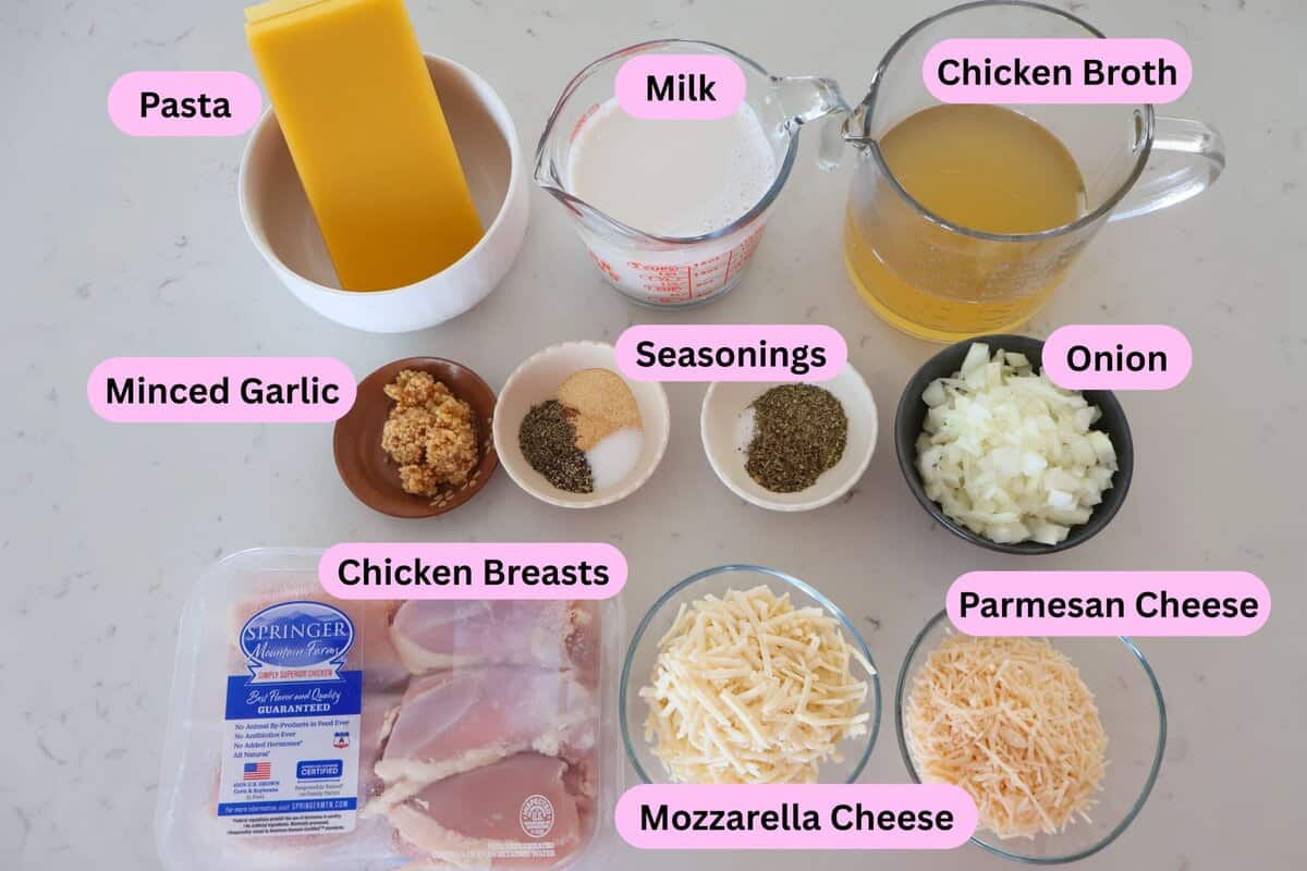 Gluten Free Chicken Alfredo ingredients labeled.