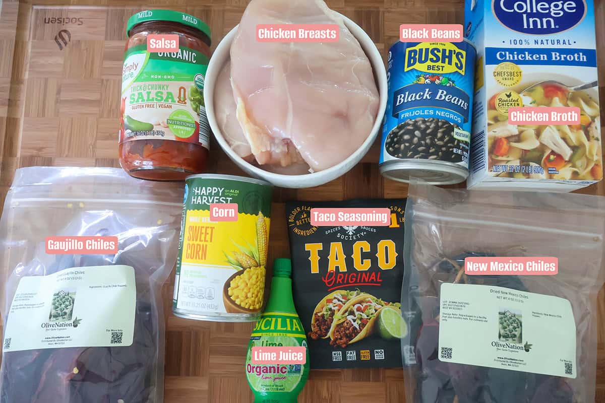 Individual crock pot Mexican chicken ingredients in containers.